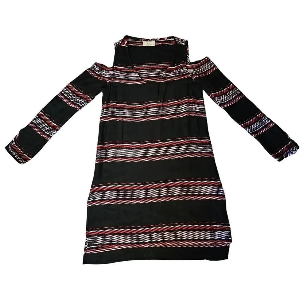 Anthropologie Bella Dahl Tunic Dress XS Black Red Striped Cold Shoulder Sleeve